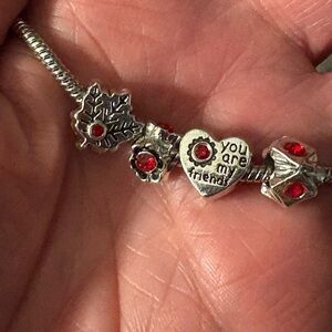 Charms-For bracelets (4) Silver like Red Ruby light like stones, beautiful Red